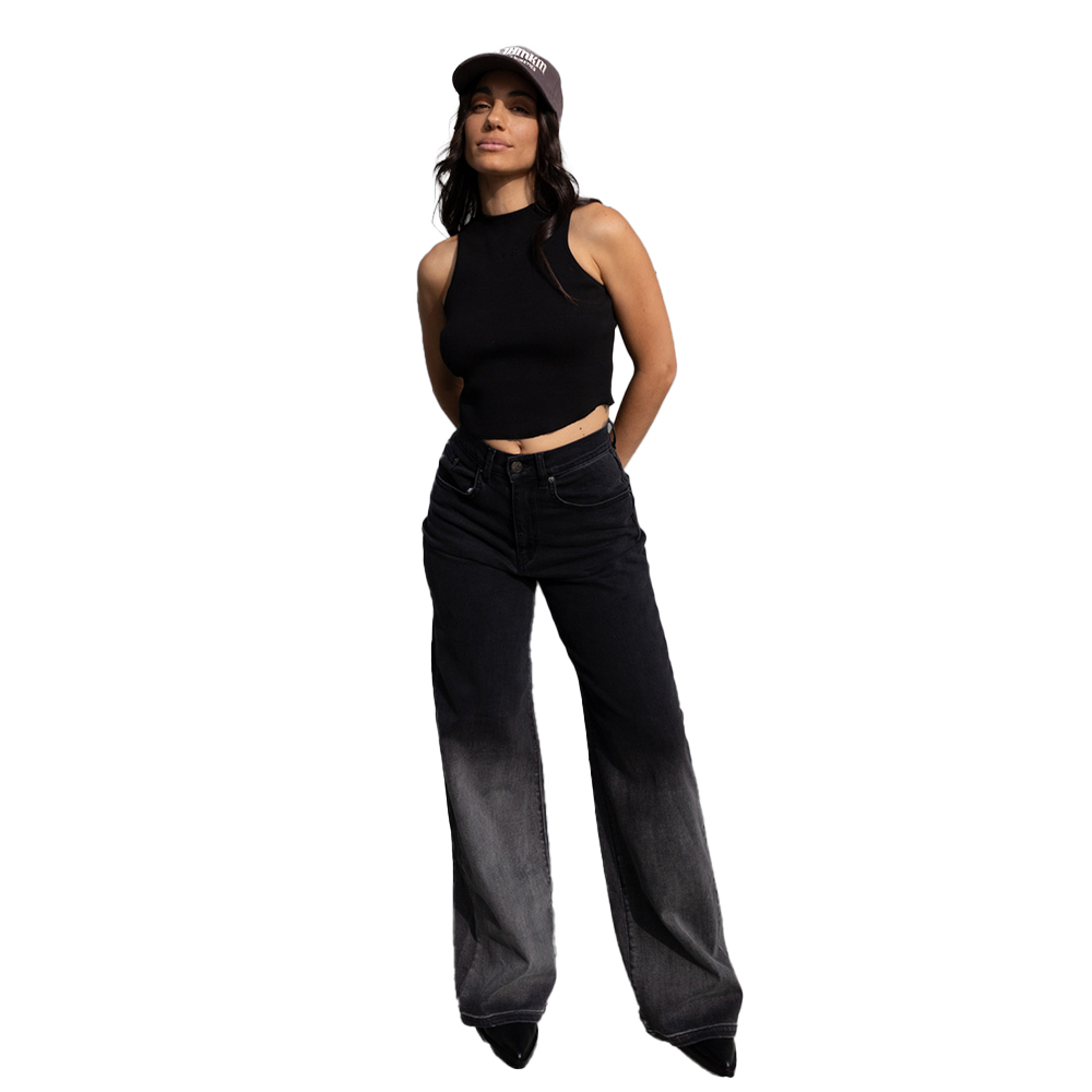 NO THINKIN Wide Leg Τζιν Selena Πολύ Ψηλόμεσο Contrast Μαύρο - Μαύρο