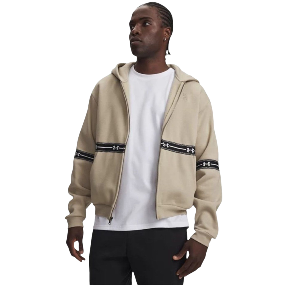 UNDER ARMOUR Icon Fleece Taped  Full-Zip Ανδρική Ζακέτα με κουκούλα - Μπεζ
