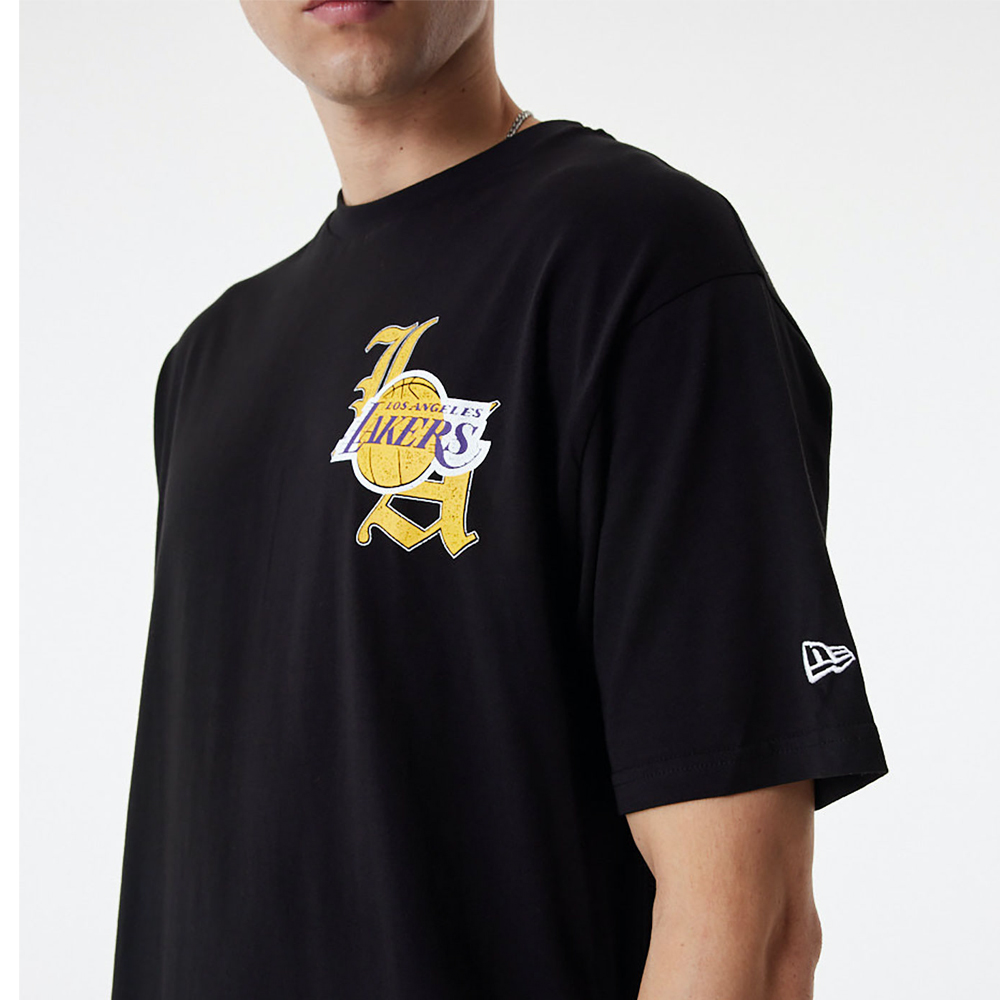 NEW ERA LA Lakers Team Graphic Black Oversized Ανδρικό T-Shirt - 4