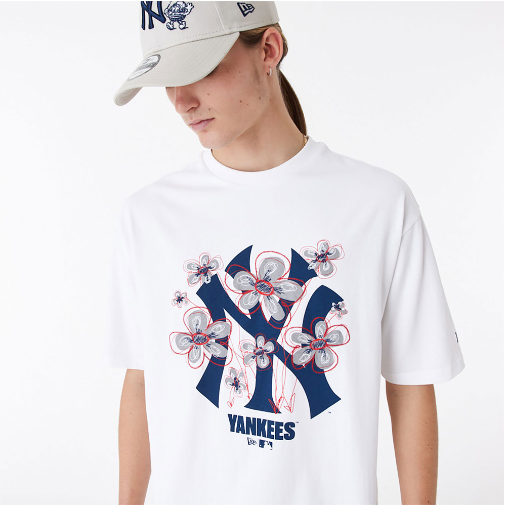 NEW ERA New York Yankees MLB Floral Logo White Oversized Ανδρικό T-Shirt - 4