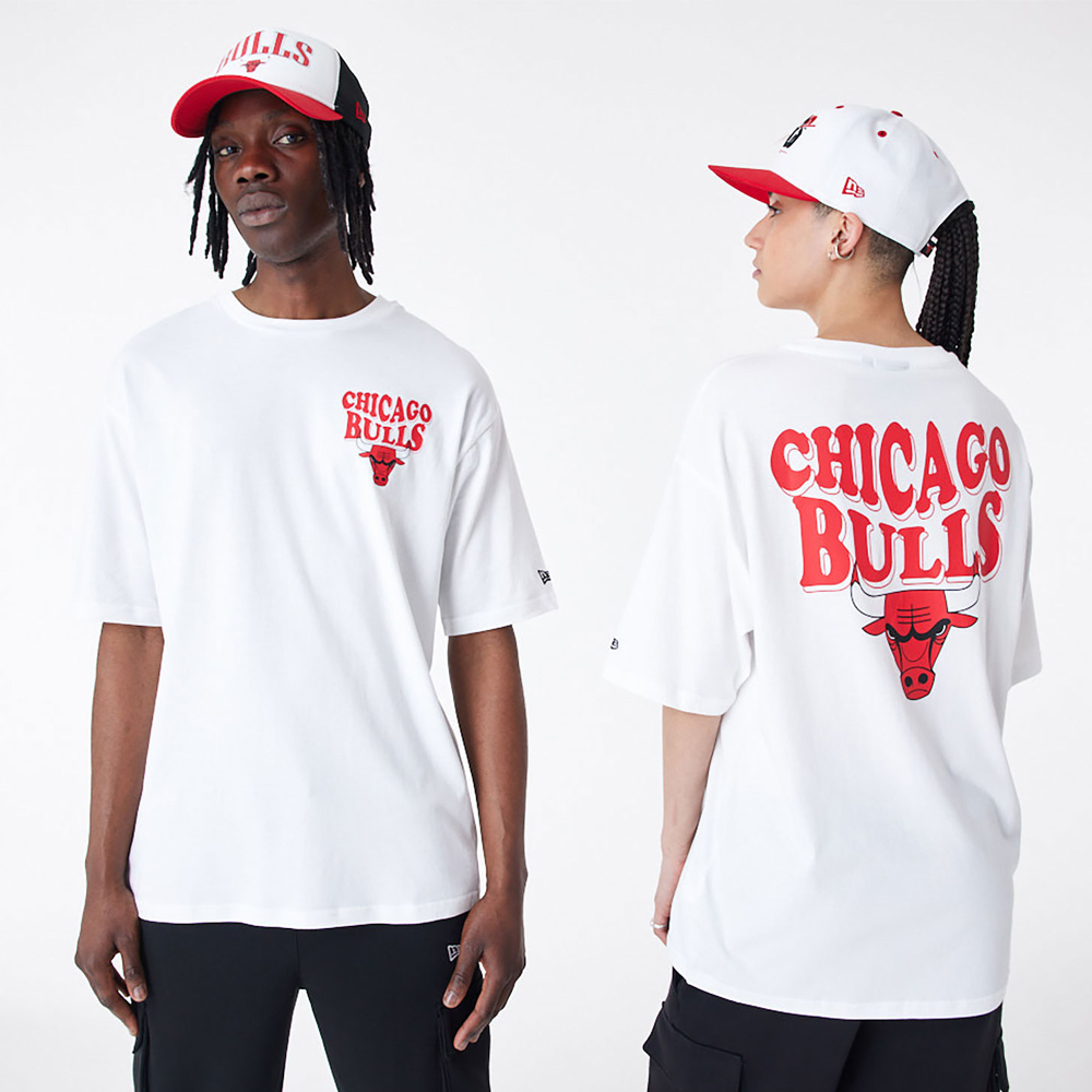 NEW ERA Chicago Bulls NBA Script White Oversized Unisex T-Shirt - 1