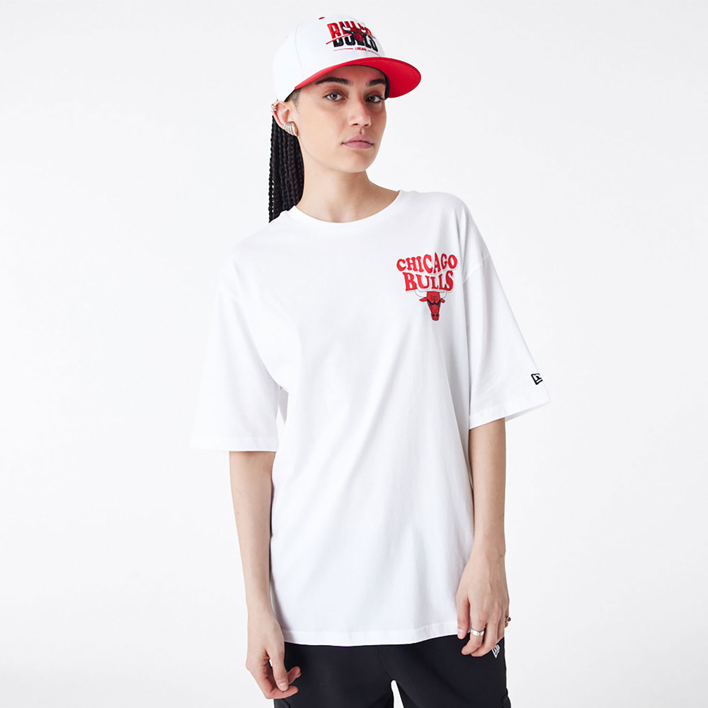 NEW ERA Chicago Bulls NBA Script White Oversized Unisex T-Shirt - 2