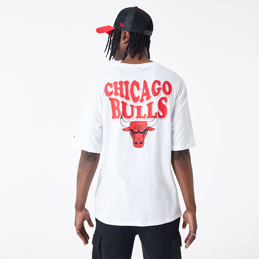 NEW ERA Chicago Bulls NBA Script White Oversized Unisex T-Shirt - 3