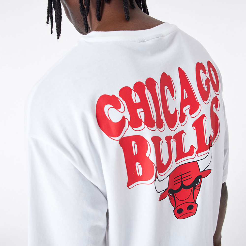 NEW ERA Chicago Bulls NBA Script White Oversized Unisex T-Shirt - 4