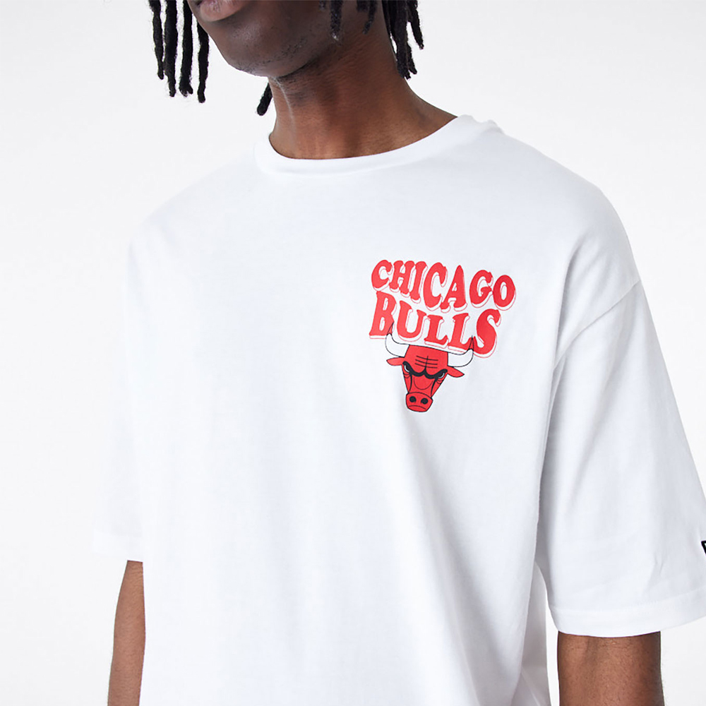 NEW ERA Chicago Bulls NBA Script White Oversized Unisex T-Shirt - 5