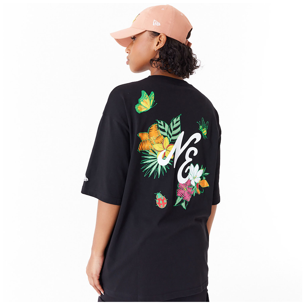 NEW ERA New Era Floral Graphic Black Oversized Unisex T-Shirt - 2