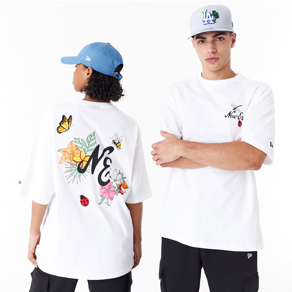 NEW ERA New Era Floral Graphic White Oversized Unisex T-Shirt - 2