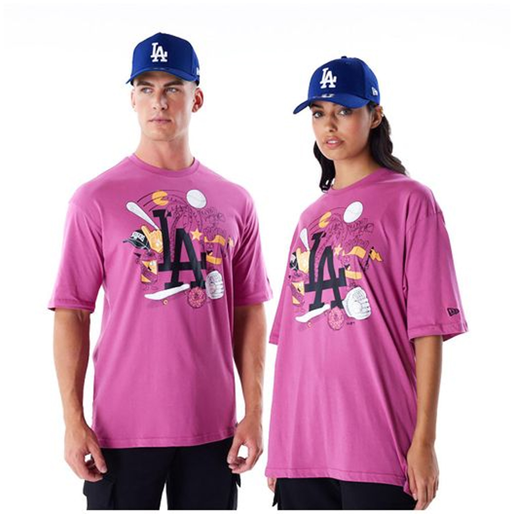 NEW ERA Mlb Food Graphic LA Dodgers Oversized Unisex T-Shirt - Ροζ