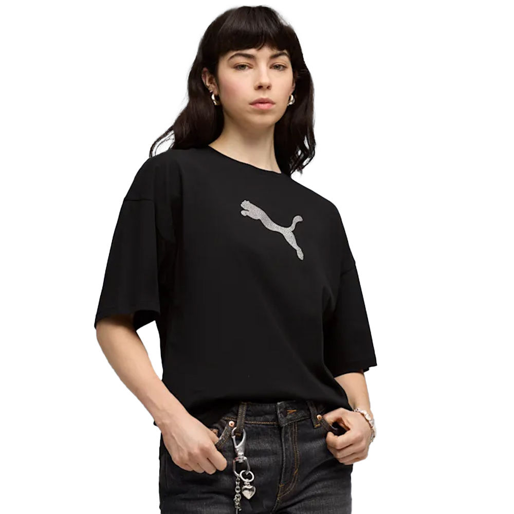 PUMA Essentials Graphics Bedazzled Oversized Tee Γυναικείο T-Shirt - Μαύρο