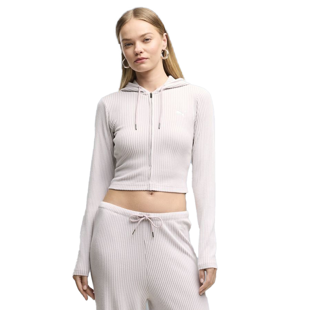 PUMA Essentials Ribbed Hoodie Γυναικεία Ζακέτα Με Κουκούλα - Ροζ