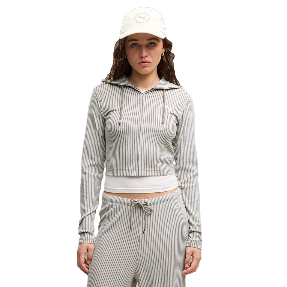 PUMA Essentials Ribbed Hoodie Γυναικεία Ζακέτα Με Κουκούλα - Γκρι