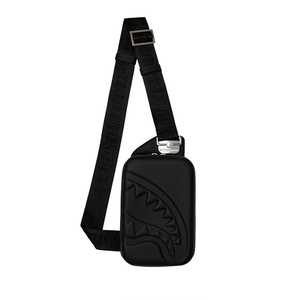 SPRAYGROUND Print Zip Shark Embossed Sling Unisex Tσάντα Ώμου - Μαύρο
