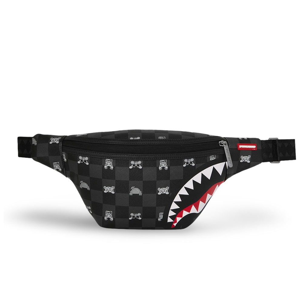 SPRAYGROUND Gray Peeking Character Check Savvy Crossbody Unisex Τσαντάκι Μέσης - Μαύρο