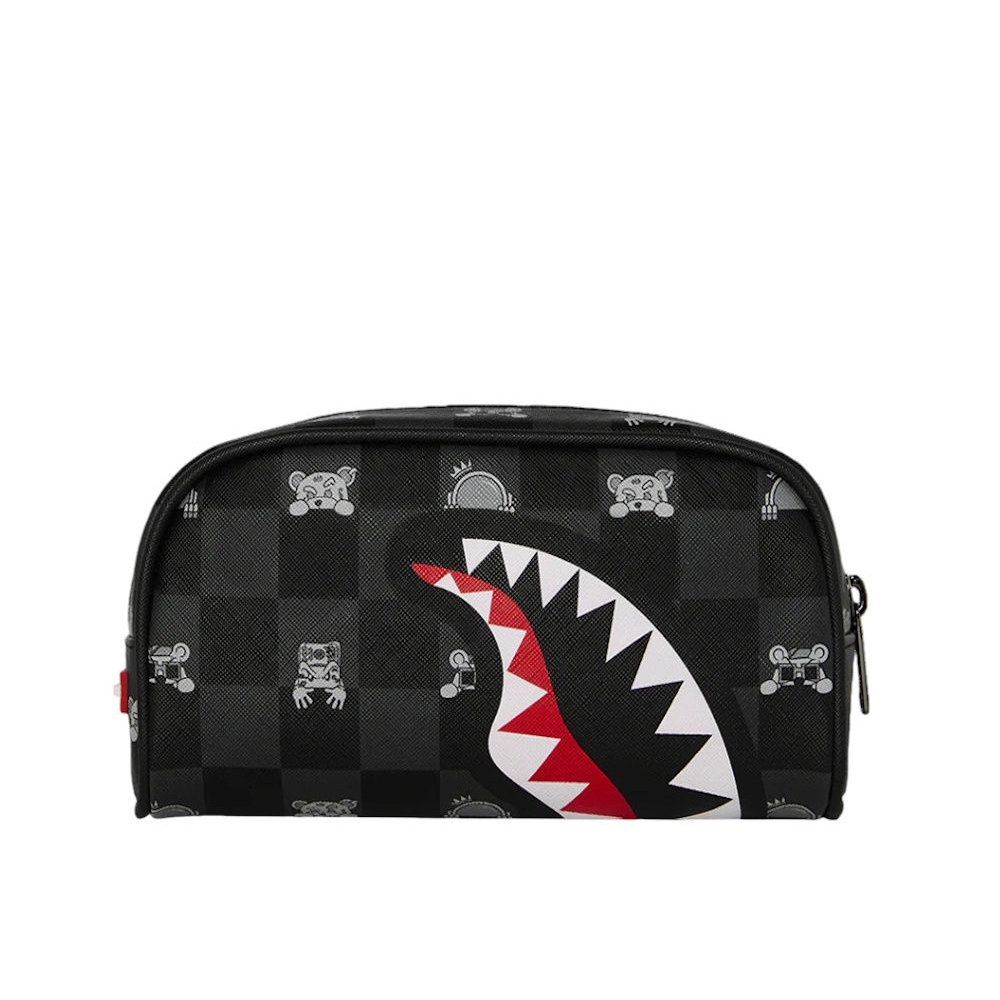 SPRAYGROUND Gray Peeking Character Check Pencil Pouch Unisex Κασετίνα - Μαύρο