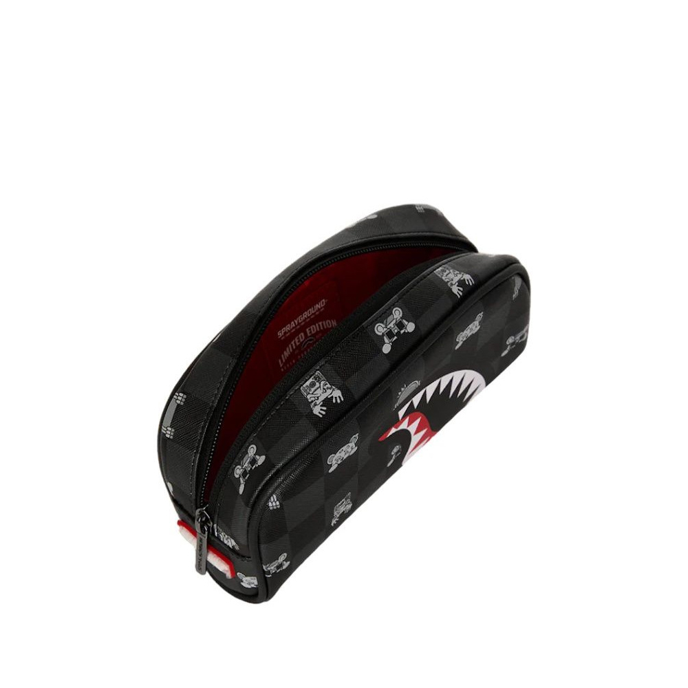 SPRAYGROUND Gray Peeking Character Check Pencil Pouch Unisex Κασετίνα - 3