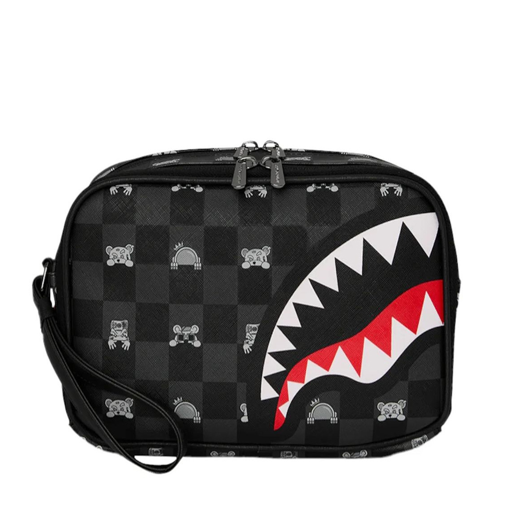 SPRAYGROUND Gray Peeking Character Check Toiletry Bricky Unisex Νεσεσέρ - Μαύρο