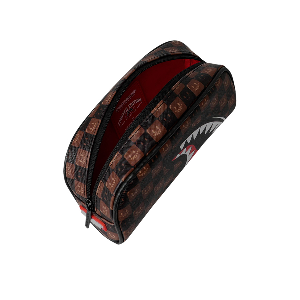 SPRAYGROUND Sharks In Paris Wtf Bubbly Brown Check Pencil Pouch Unisex Κασετίνα - 2