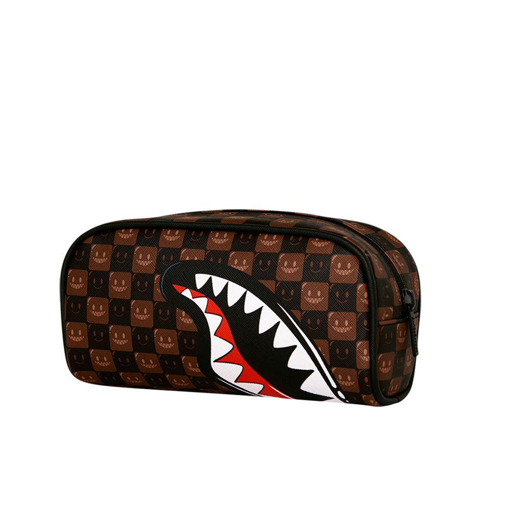 SPRAYGROUND Sharks In Paris Wtf Bubbly Brown Check Pencil Pouch Unisex Κασετίνα - 3