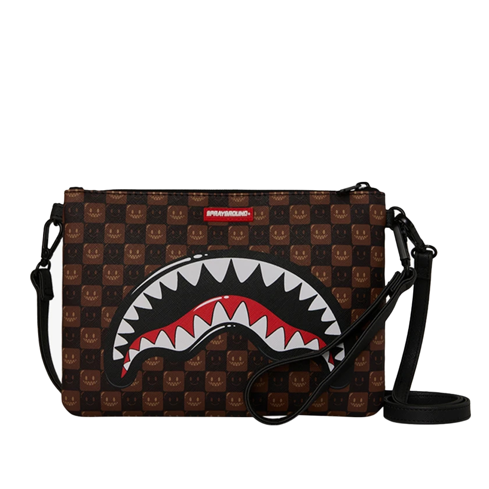 SPRAYGROUND Sharks In Paris Wtf Bubble Brown Check Crossover Clutch Unisex Τσάντα Χιαστί - Χειρός - Καφέ