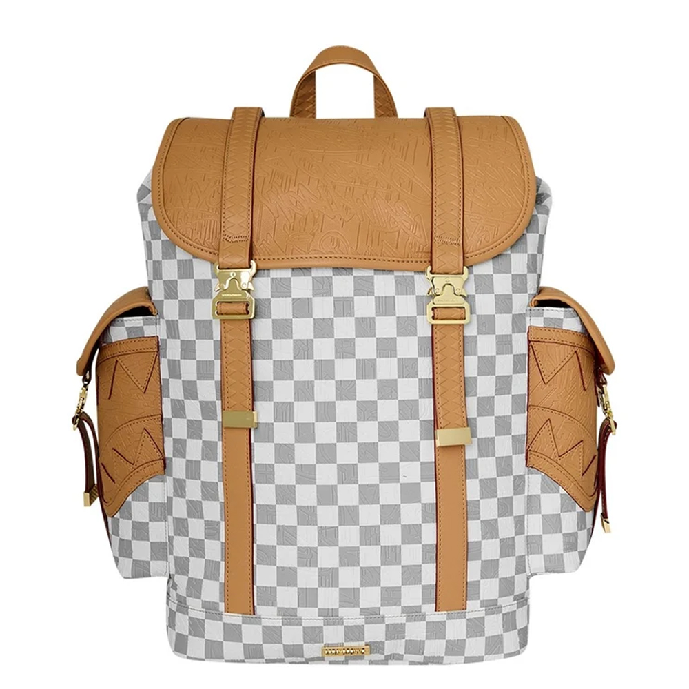 SPRAYGROUND Embossed Cream Check Monte Carlo Unisex Backpack - Λευκό