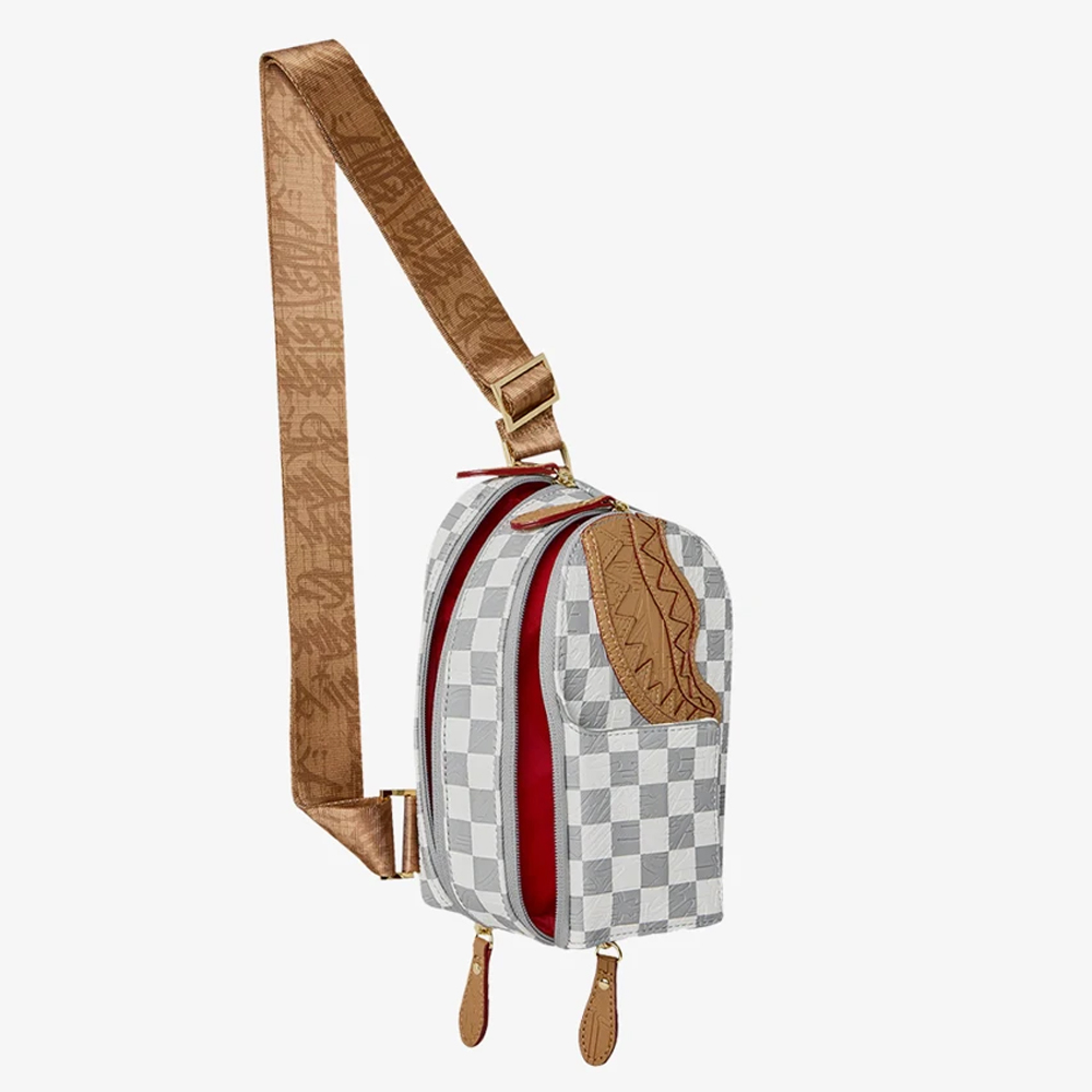 SPRAYGROUND Embossed Cream Check Backpack Sling  Unisex Τσάντα Χιαστί - 2