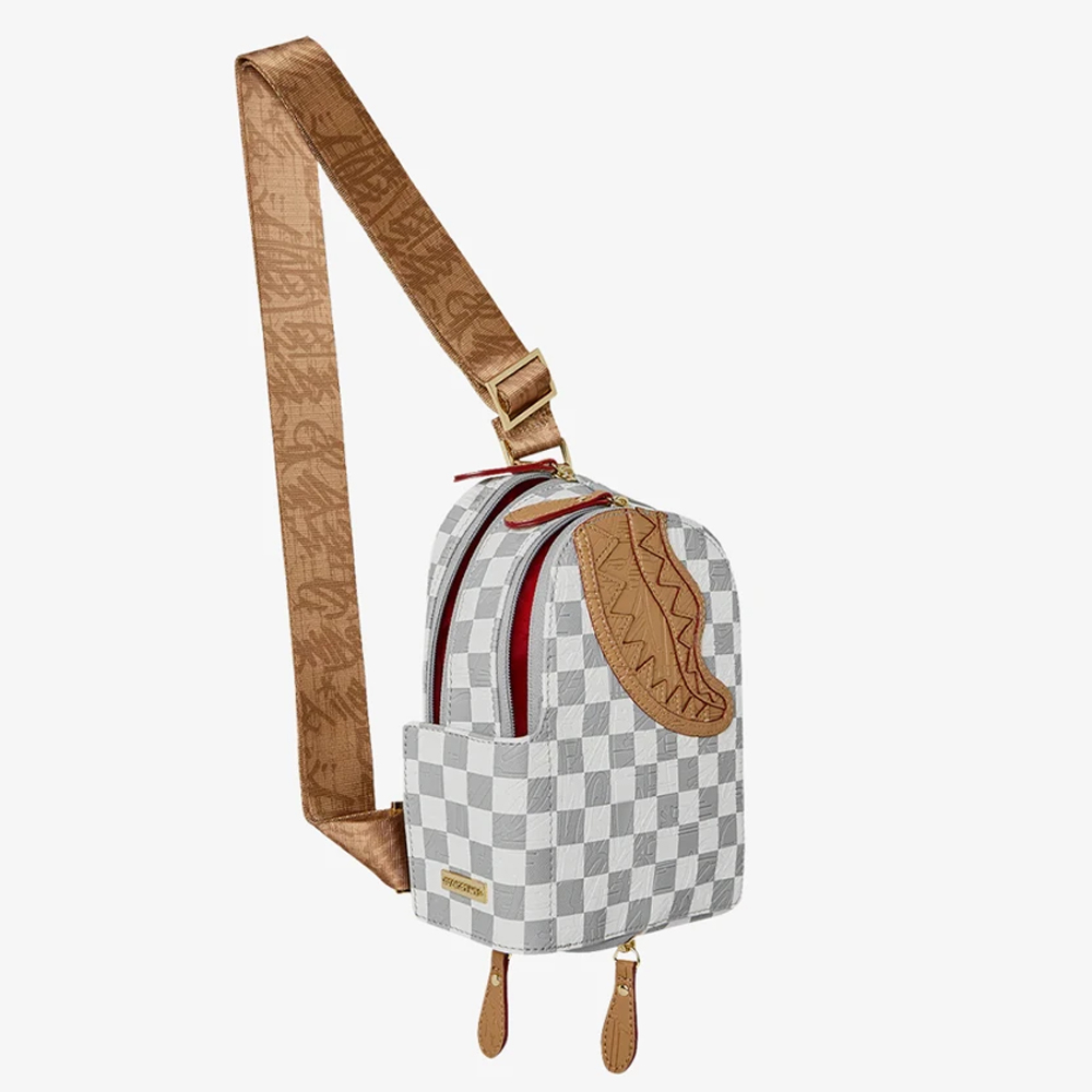 SPRAYGROUND Embossed Cream Check Backpack Sling  Unisex Τσάντα Χιαστί - 3