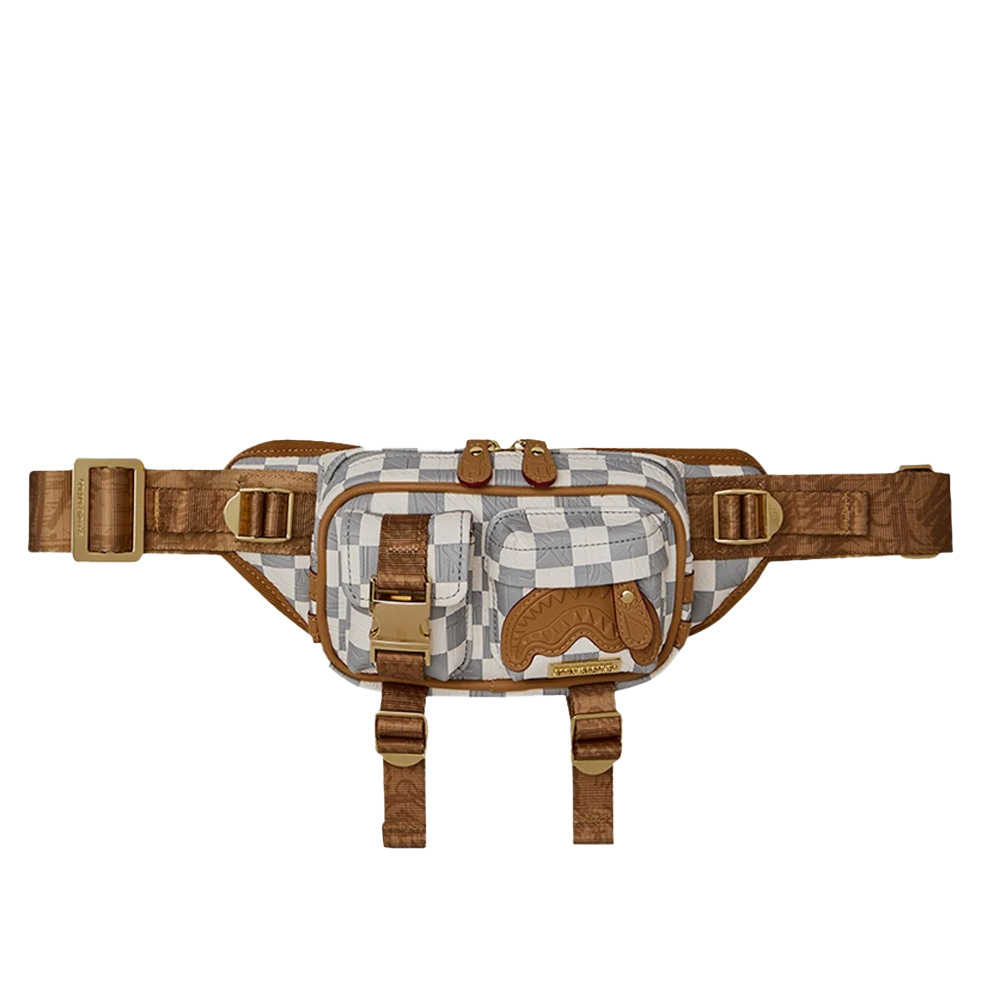 SPRAYGROUND Embossed Cream Check Cargo Crossbody Unisex Τσαντάκι Μέσης - Λευκό