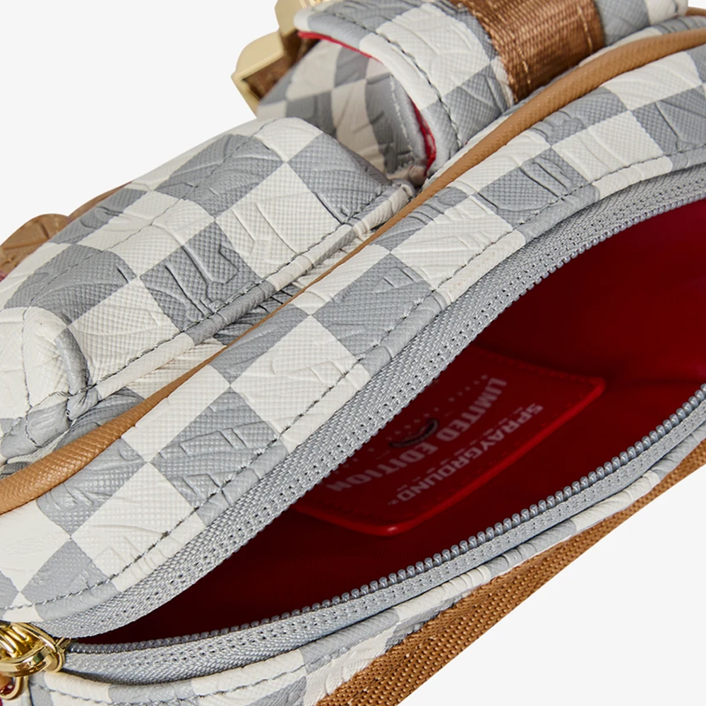 SPRAYGROUND Embossed Cream Check Cargo Crossbody Unisex Τσαντάκι Μέσης - 3