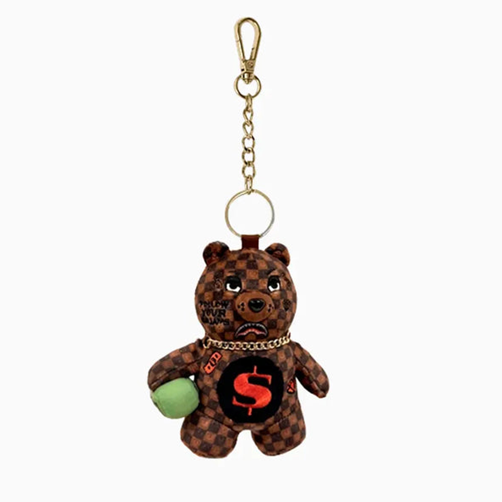SPRAYGROUND Sip Wtf Bubbly Brown Check  Bear Keychain Unisex Μπρελόκ - Καφέ