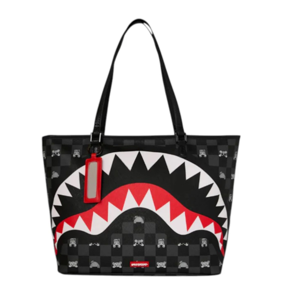 SPRAYGROUND Gray Peeking Character Check Tote Γυναικεία Τσάντα 'Ωμου - Μαύρο