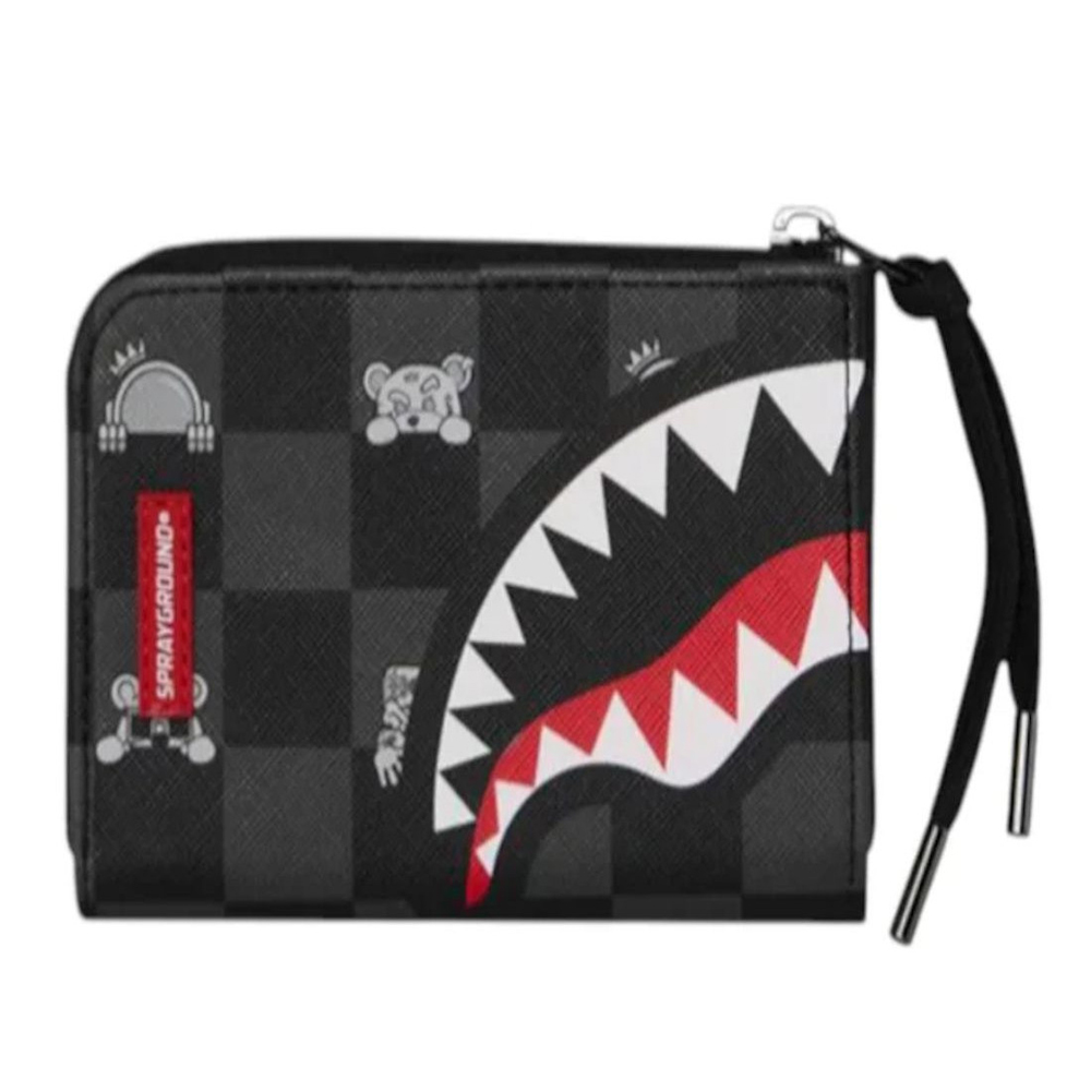 SPRAYGROUND Gray Peeking Character Check Wallet Unisex Πορτοφόλι - Μαύρο