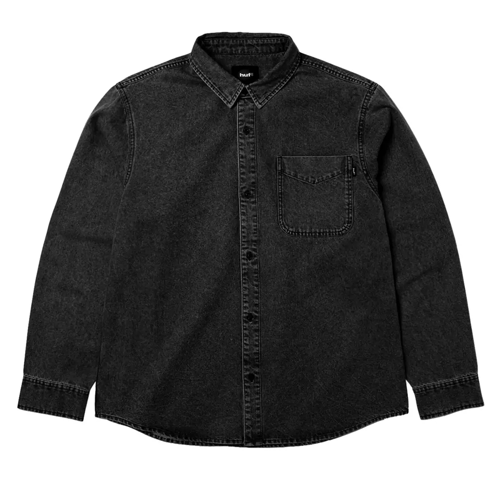 HUF Carson Overdyed Denim Long Sleeve Shirt Ανδρικό Τζιν Πουκάμισο - Μαύρο