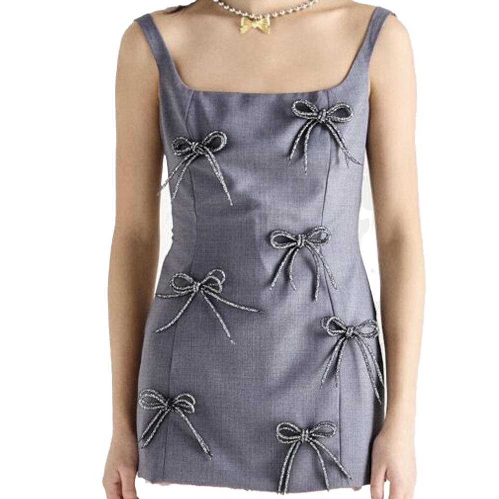 MILKWHITE Mini Bow Dress Γυναικείο Φόρεμα Μίνι - Γκρι