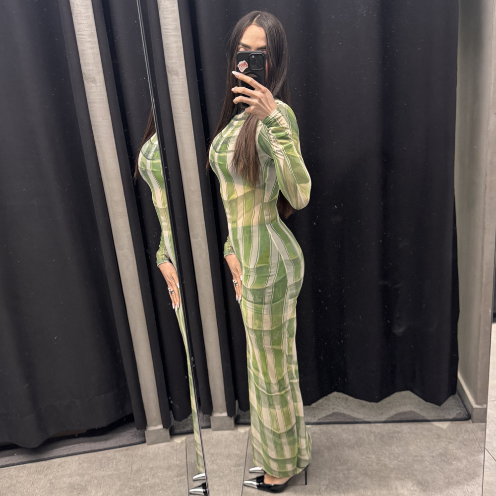 MILKWHITE Printed Mesh Dress Γυναικείο Φόρεμα Μάξι - 3