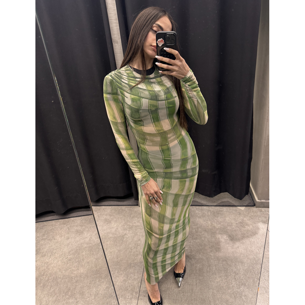 MILKWHITE Printed Mesh Dress Γυναικείο Φόρεμα Μάξι - 4