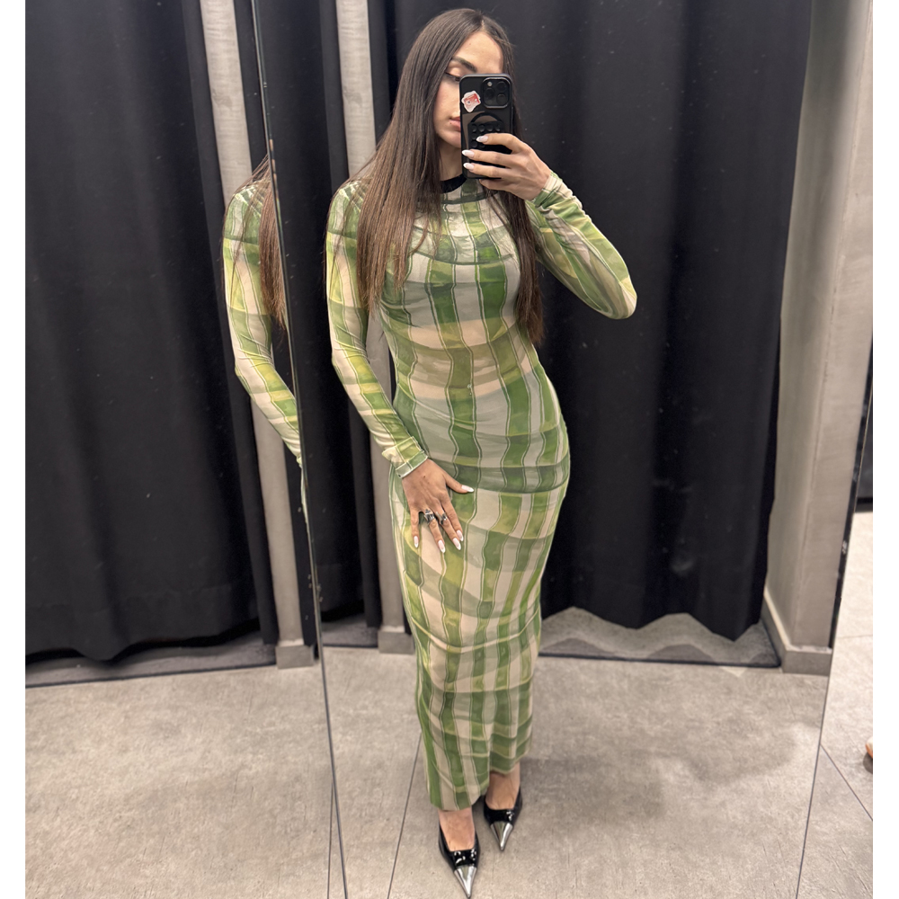 MILKWHITE Printed Mesh Dress Γυναικείο Φόρεμα Μάξι - 5