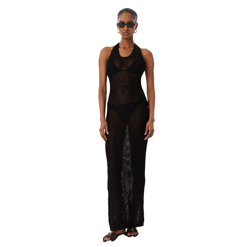 GUESS Aura Net Stitch Dress Γυναικείο Φόρεμα Μάξι Διχτυωτό - Μαύρο