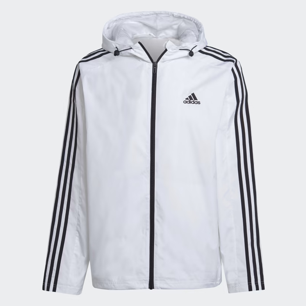 ADIDAS Essentials 3-Stripes Woven Windbreaker Ανδρικό Αντιανεμικό Μπουφάν - Λευκό