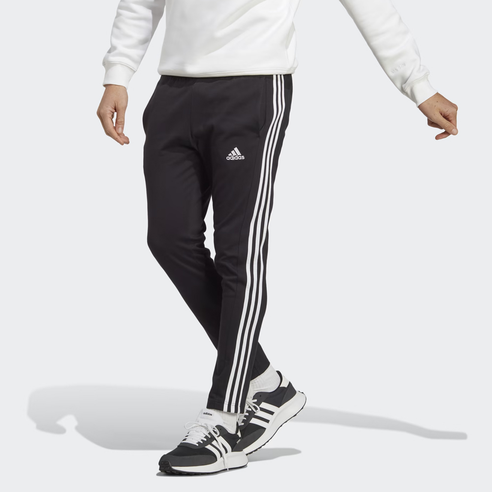 ADIDAS Essentials Single Jersey Tapered Open Hem 3-Stripes Pants Ανδρικό Παντελόνι Φόρμας - Μαύρο