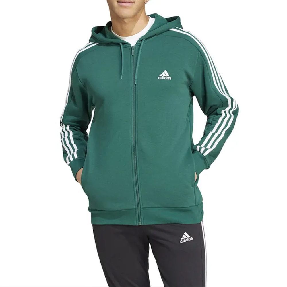 ADIDAS ADIDAS Essentials 3-Stripes Full Zip Hoodie Ανδρική Ζακέτα - Πράσινο