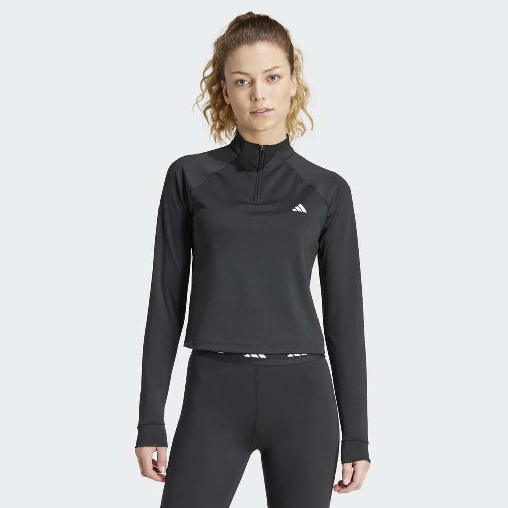 ADIDAS Women's Training Essentials 1/4 Zip Long Sleeve Tee Γυναικεία Μακρυμάνικη Αθλητική Μπλούζα - Μαύρο