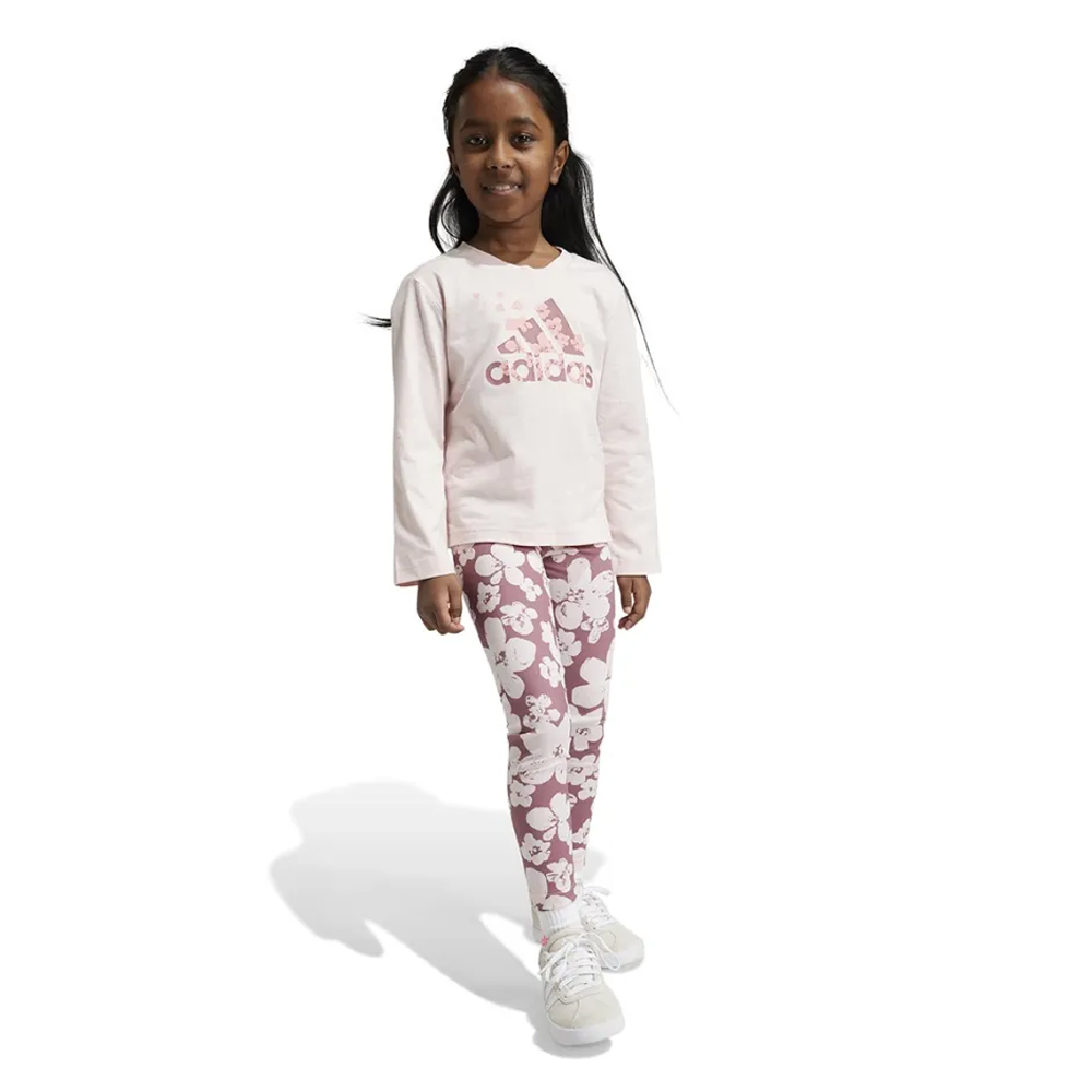 ADIDAS LongSleeve Tee Flower Leggings Set Παιδικό Σετ Κολάν - Μπλούζα μακρύ μανίκι - Ροζ