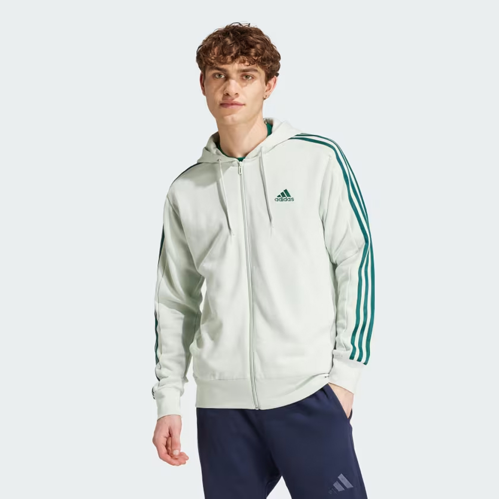 ADIDAS Essentials French Terry 3-Stripes Full Zip Hoodie Ανδρική Ζακέτα - Πράσινο