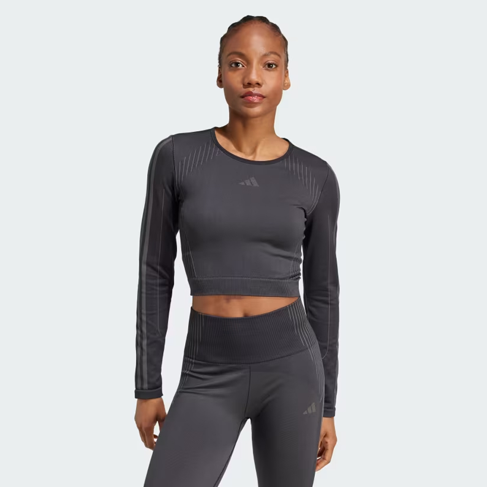 ADIDAS Knit Long Sleeve Tee Γυναικείο Crop Top Μακρυμάνικο - Μαύρο