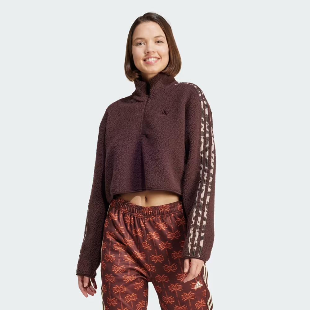 ADIDAS Essentials 3-Stripes Animal Print High Pile Cropped 1/4 Zip Top Γυναικεία Cropped Flecce Ζακέτα - 2