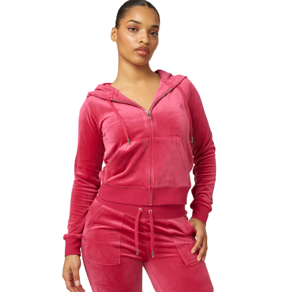 JUICY COUTURE Thyme Classic Velour Roberston Zip Through Hoodie Γυναικεία Βελούδινη Ζακέτα - Ροζ