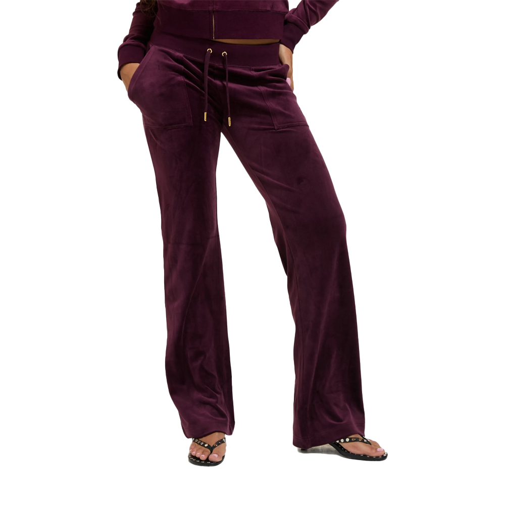 JUICY COUTURE Straight Leg Trackpant With Pockets Γυναικείο Βελούδινο Παντελόνι Φόρμας - Μωβ