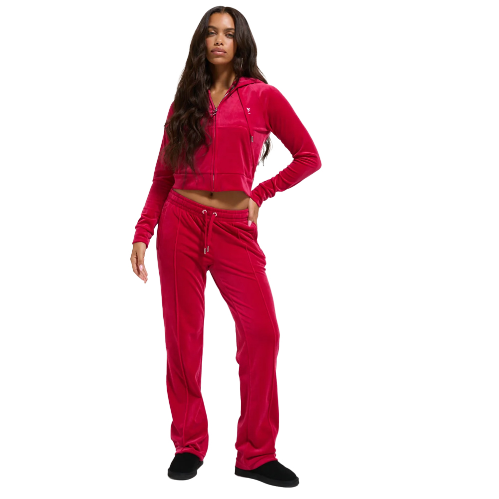 JUICY COUTURE Tina Velour Track Pant With Diamante Branding Γυναικείο Βελούδινο Παντελόνι Φόρμας - Κόκκινο