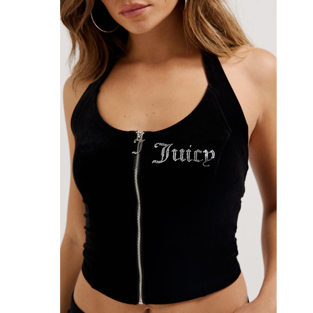 JUICY COUTURE Classic Velour Diane Zip Up Halter Neck Top Γυναικείο ΒελούδινοΤοπ - 2