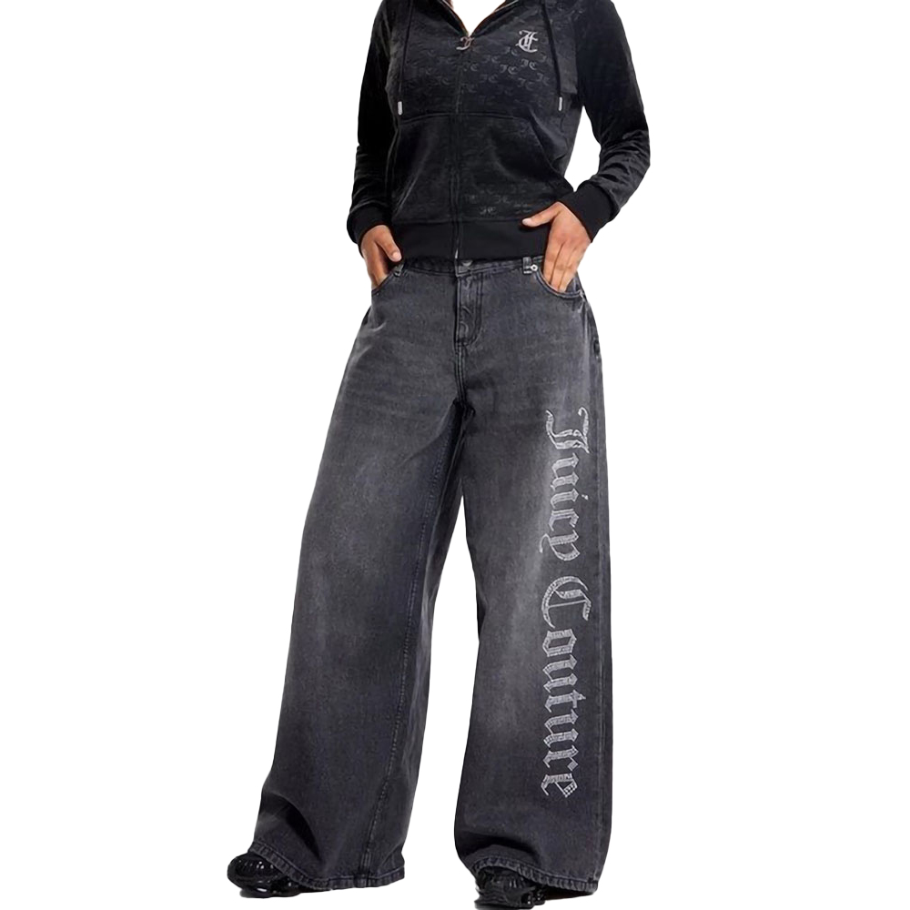 JUICY COUTURE Diamante Wide Leg Jean  Γυναικείο Τζιν Παντελόνι - Μαύρο
